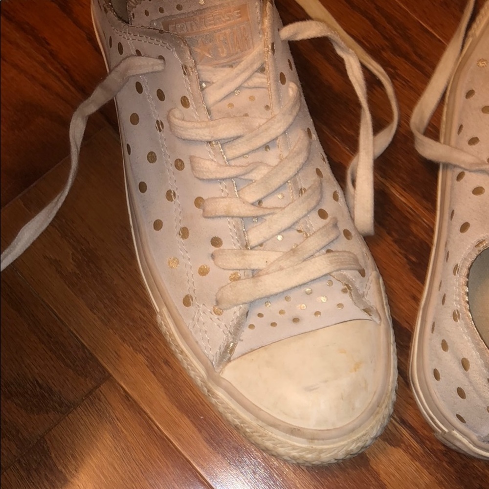 cream with gold polka dot converse